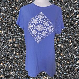 NWT Large Harley Davidson Women’s Forever Bandana Print Tee Shirt - Blue